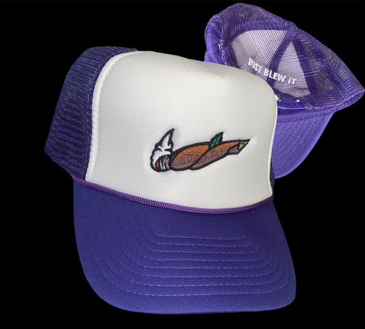 PURPLE & WHITE “JUST BLEW IT” TRUCKER HAT