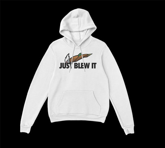 WHITE “JUST BLEW IT” HOODIE