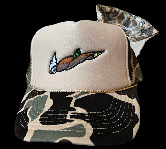 TAN & CAMO “JUST BLEW IT” TRUCKER HAT