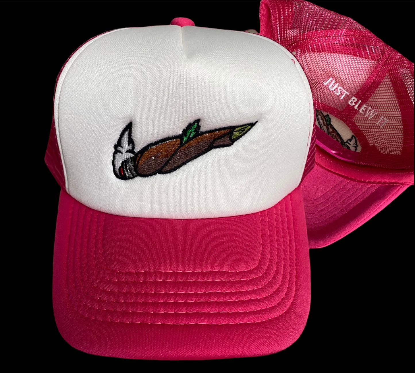 HOT PINK & WHITE “JUST BLEW IT” TRUCKER HAT