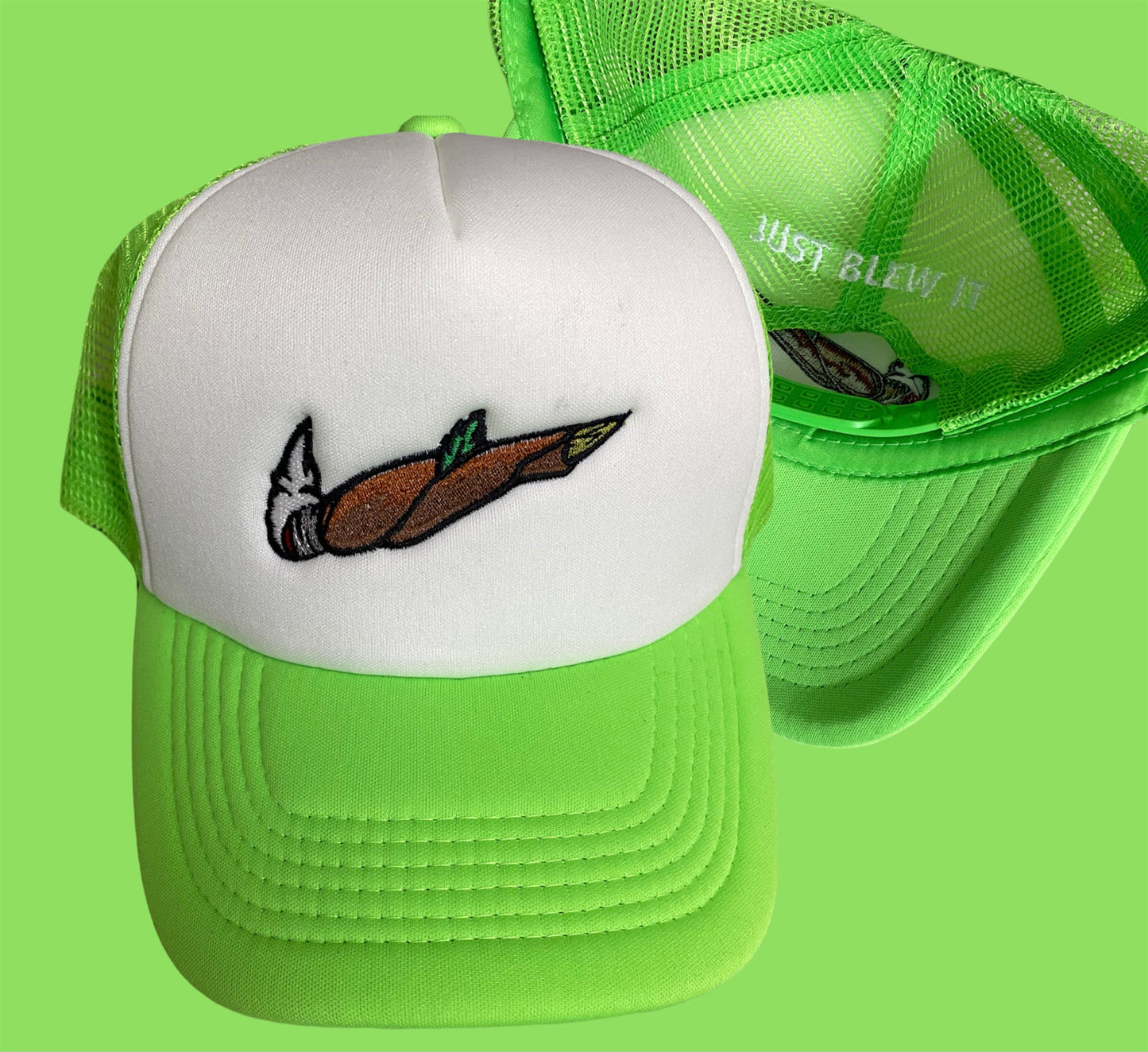 SLIME GREEN "JUST BLEW IT" TRUCKER HAT