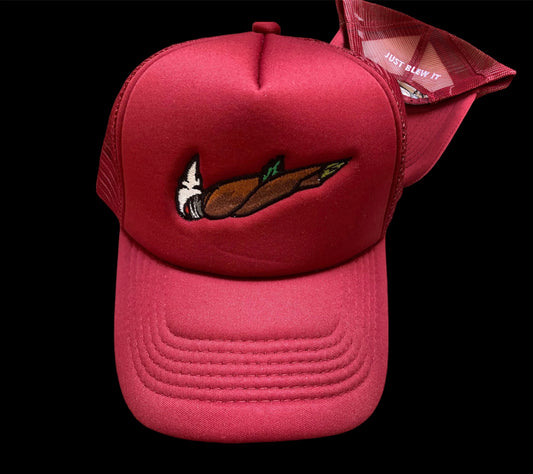 BURGUNDY "JUST BLEW IT" TRUCKER HAT