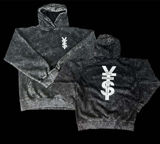 BLACK "YFS" ACID WASH HOODIE (UNISEX)